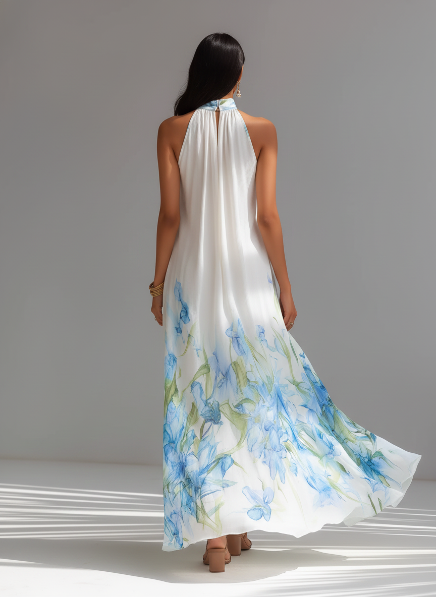 White Printed Maxi Dress for Women MDZ1415D5LXY