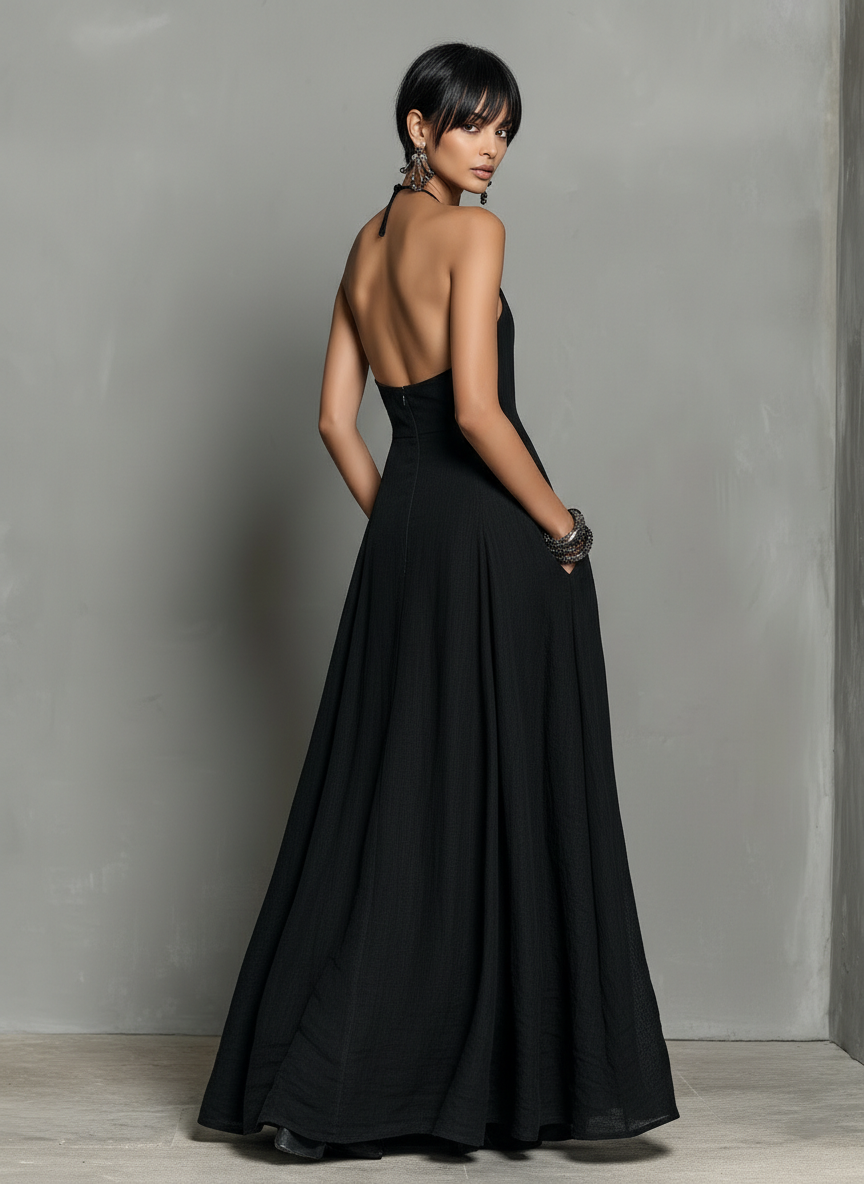 Women's Maxi Dress in Minimalist Style with Sleeveless Design in Linen Blend MDZ2210A0Y