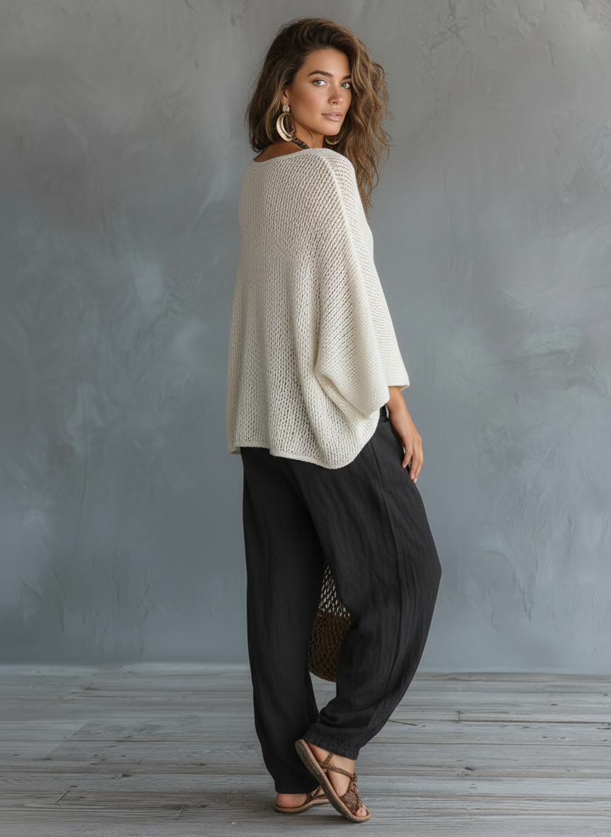 Lightweight Sweater Set with Cape Sleeves and MDZ2685A8Y Pants