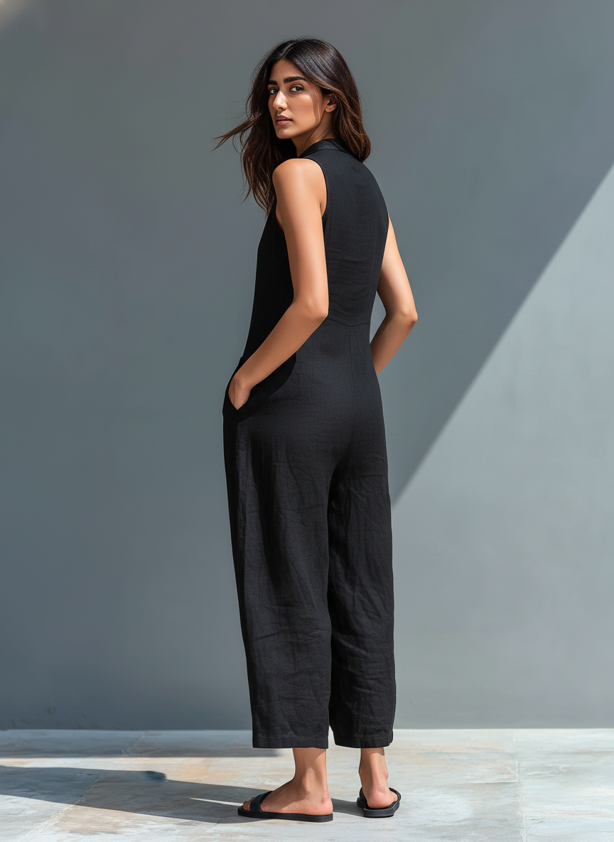 Minimalist Sleeveless Lycra Suit with High Collar MDZ2725A5Y