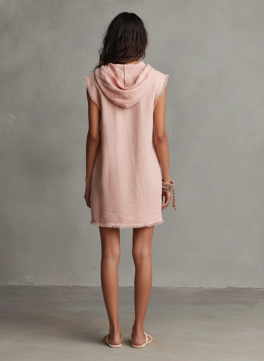 Mini Dresses for Women in Minimalist Style - With Hood, Sleeveless, Raw Hem MDZ2961D3Y