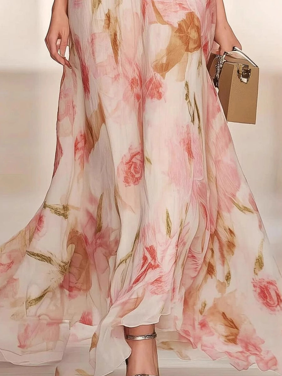 V-neck dresses with short sleeves, floral printed with ruffles