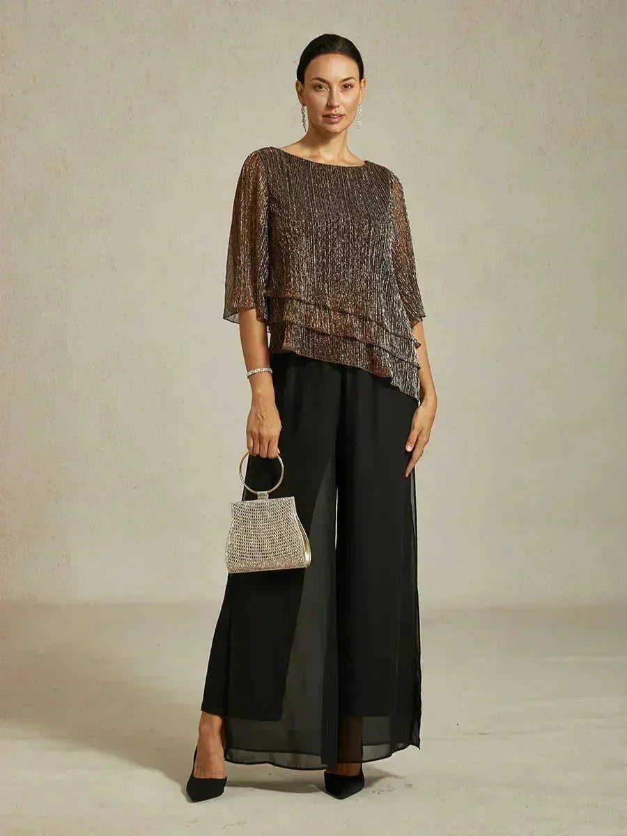Asymmetrical Layered Metallic Silk Blouse