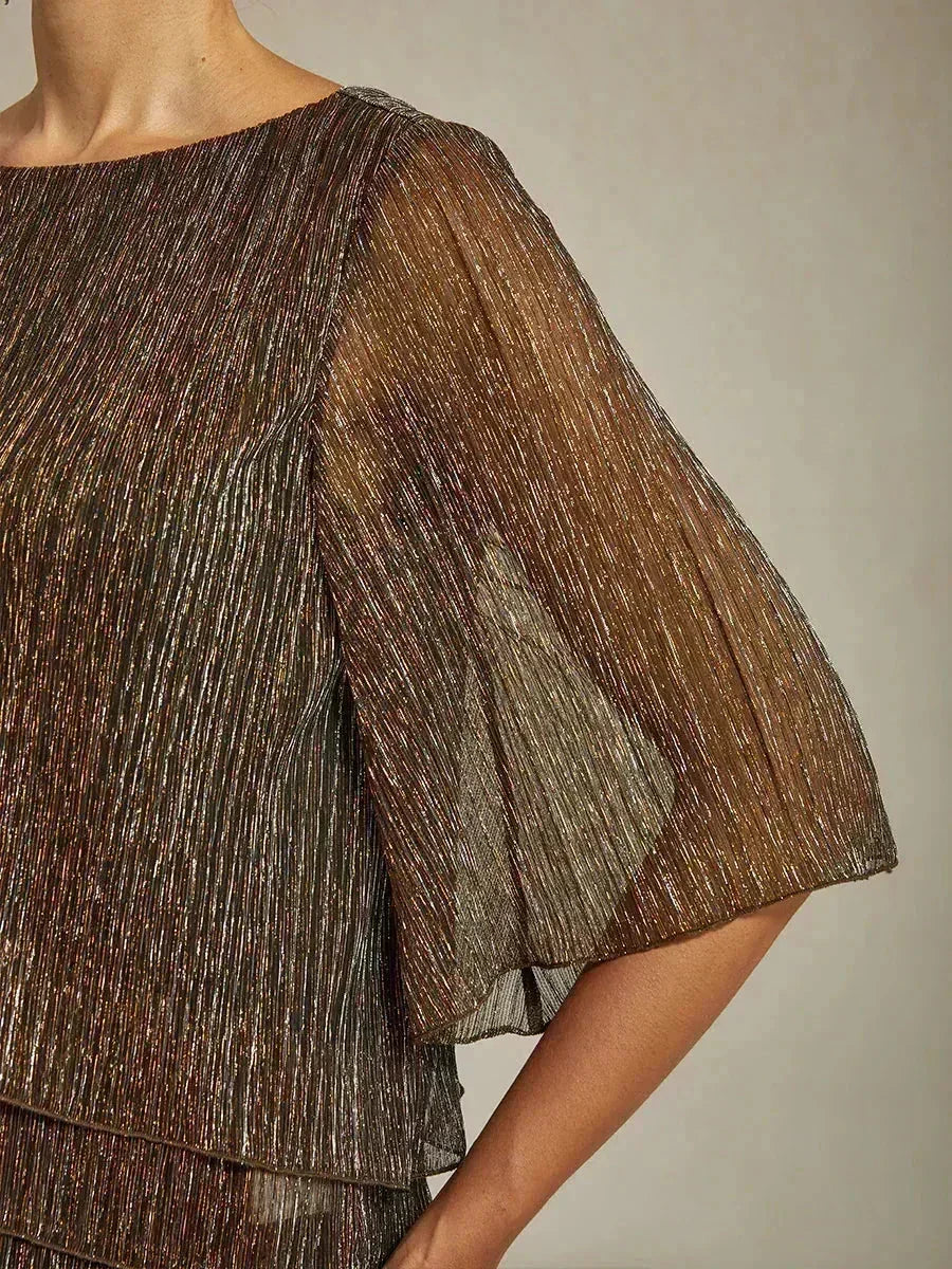 Asymmetrical Layered Shirt in Crinkled Metallic Chiffon