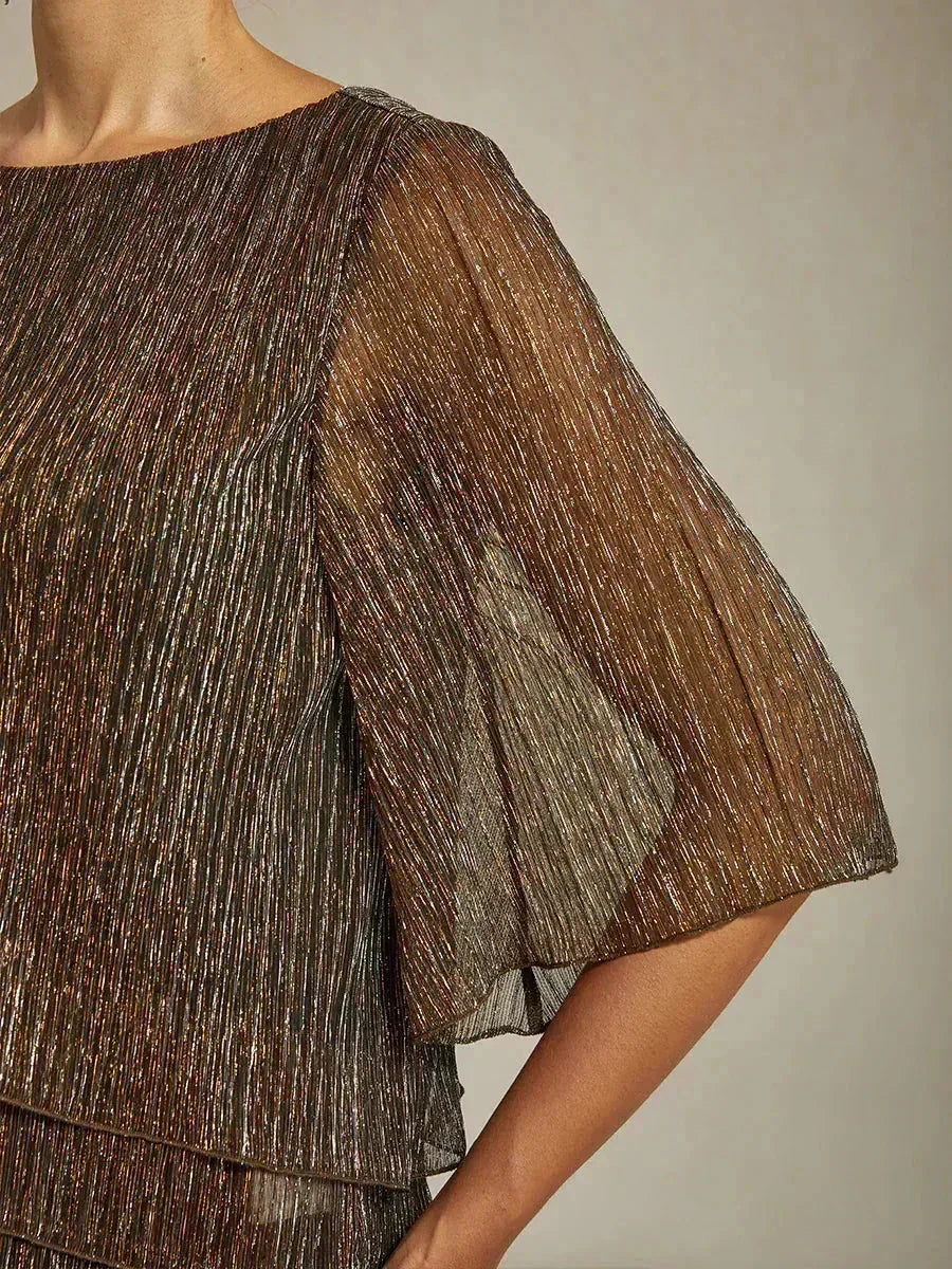 Asymmetrical Layered Metallic Silk Blouse