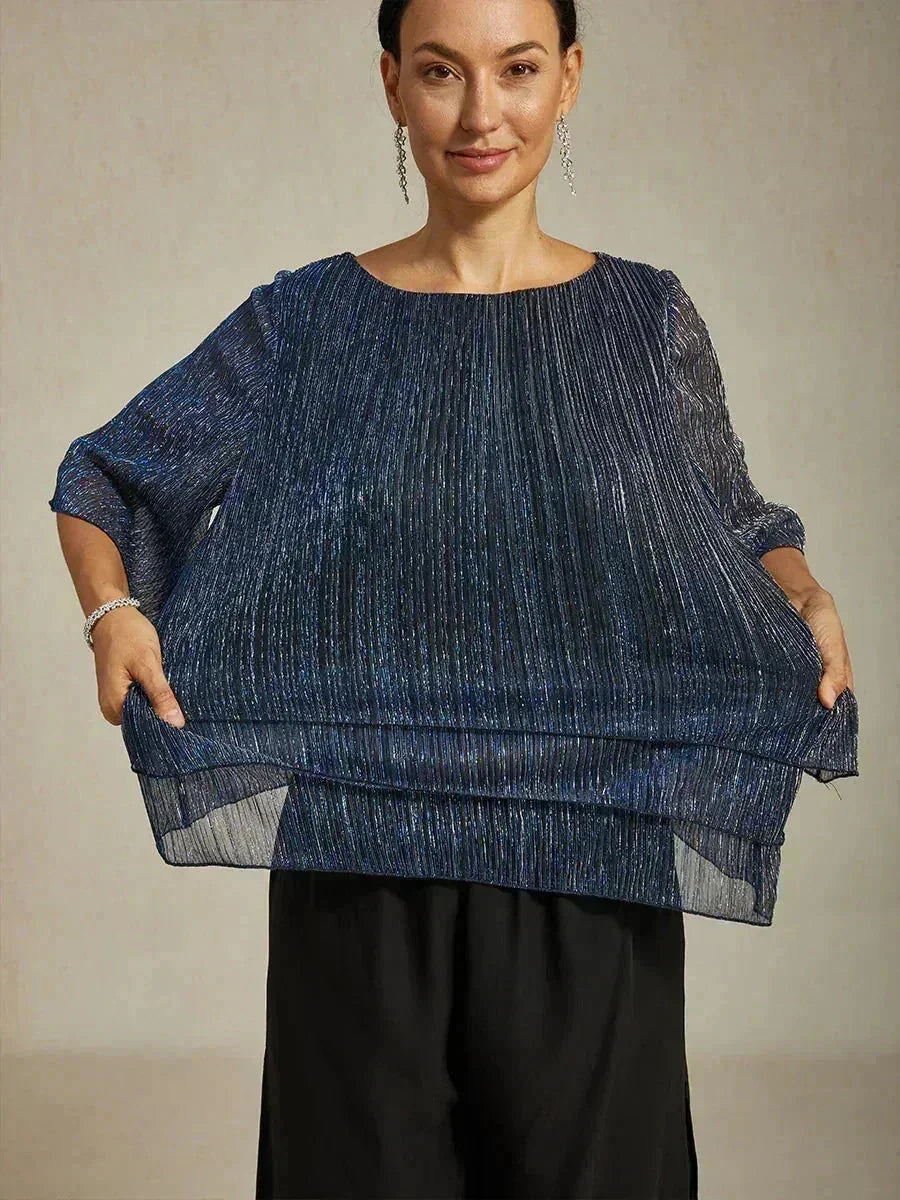 Asymmetrical Layered Metallic Silk Blouse