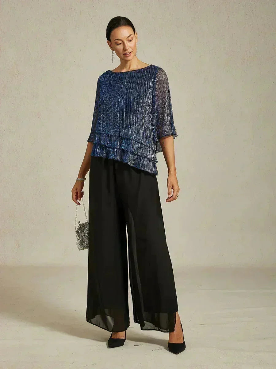Asymmetrical Layered Metallic Silk Blouse