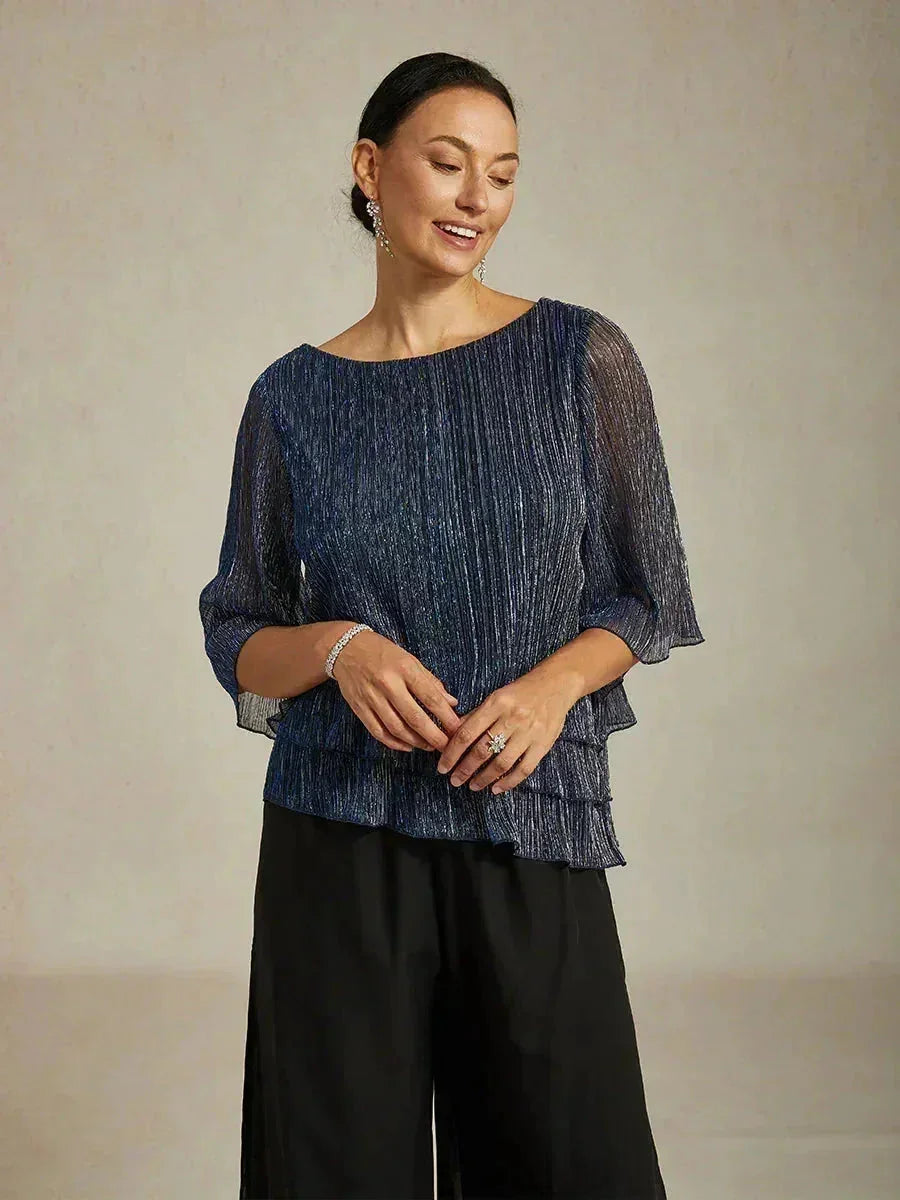 Asymmetrical Layered Metallic Silk Blouse