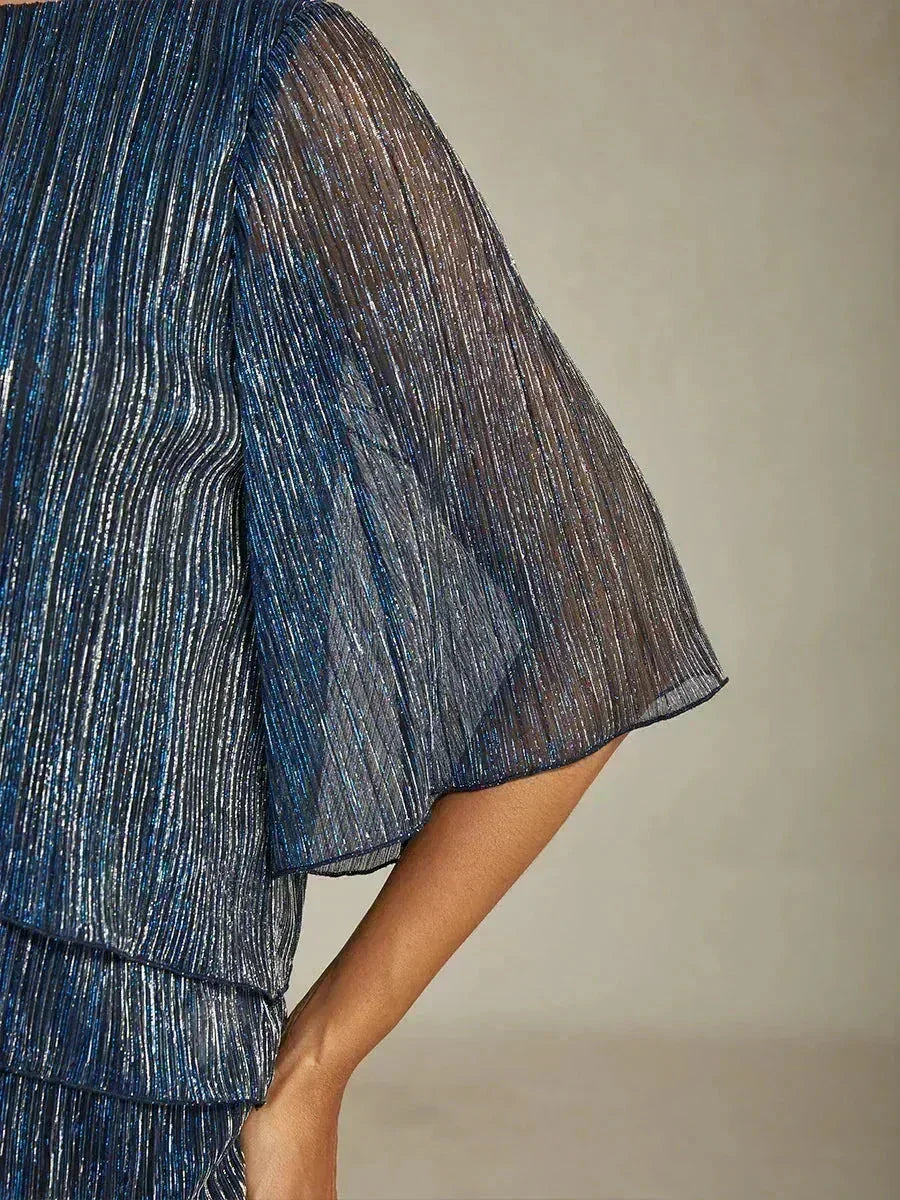 Asymmetrical Layered Metallic Silk Blouse