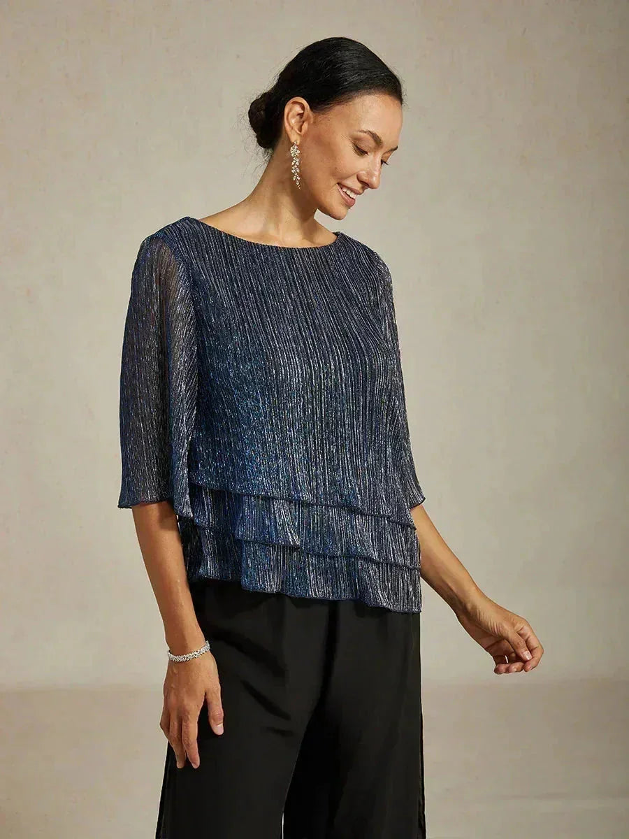 Asymmetrical Layered Metallic Silk Blouse