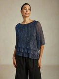 Asymmetrical Layered Metallic Silk Blouse