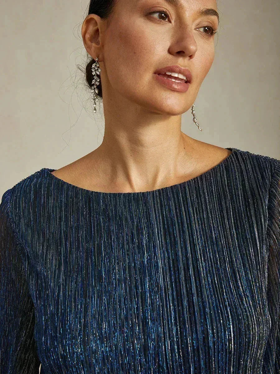 Asymmetrical Layered Shirt in Crinkled Metallic Chiffon
