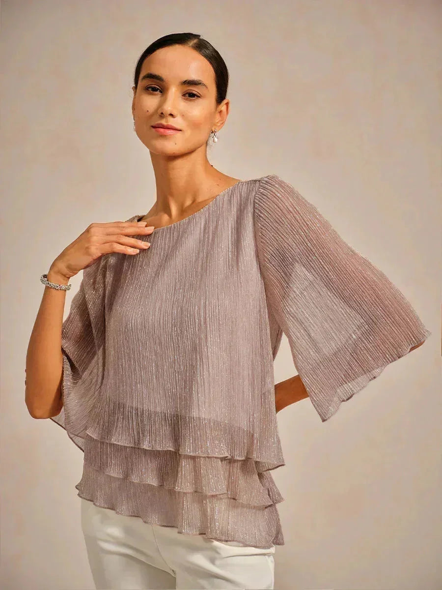 Asymmetrical Layered Metallic Silk Blouse