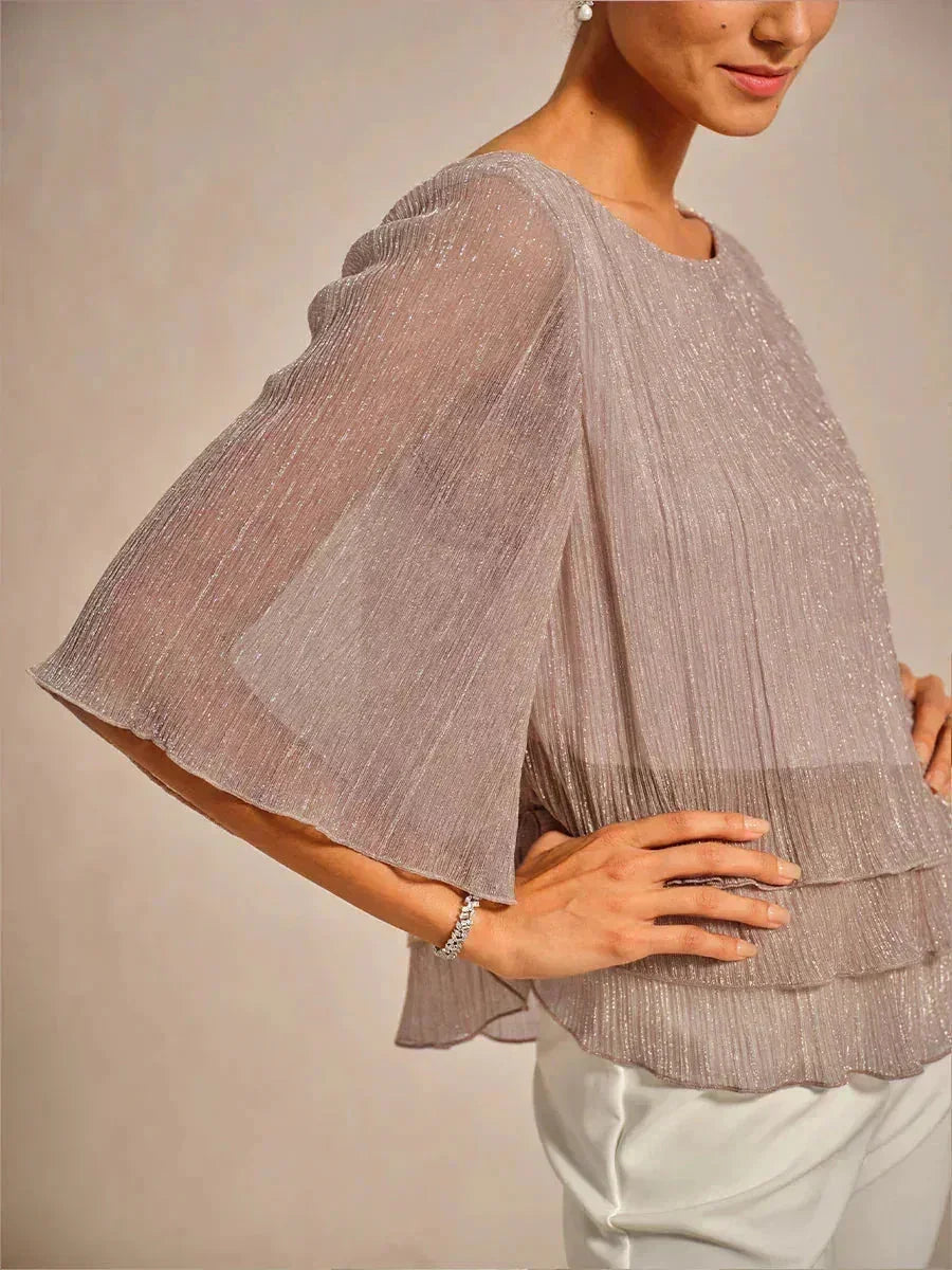 Asymmetrical Layered Metallic Silk Blouse