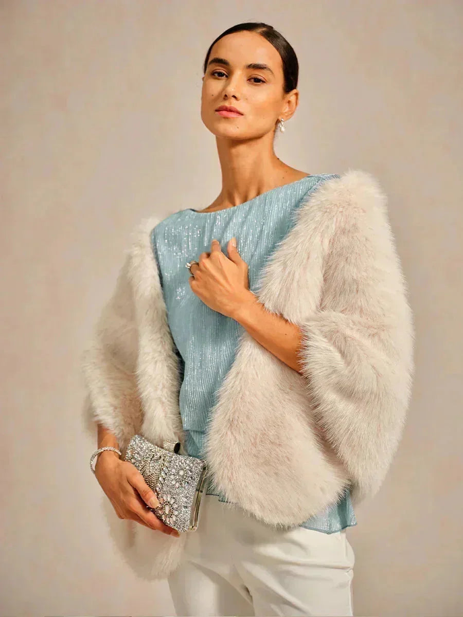Asymmetrical Layered Shirt in Crinkled Metallic Chiffon
