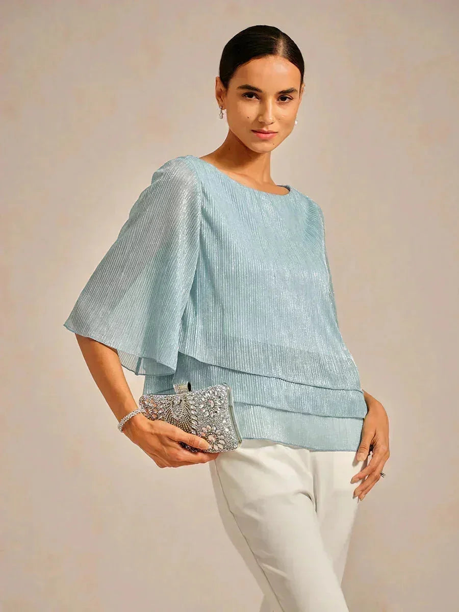 Asymmetrical Layered Metallic Silk Blouse