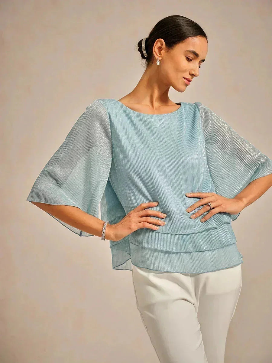 Asymmetrical Layered Metallic Silk Blouse