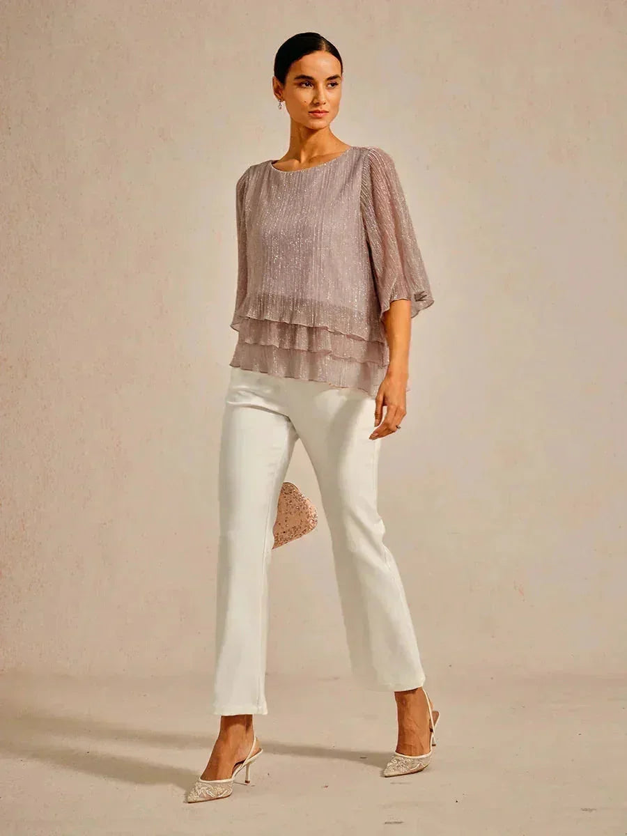 Asymmetrical Layered Metallic Silk Blouse