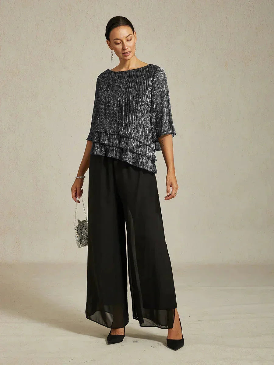Asymmetrical Layered Metallic Silk Blouse