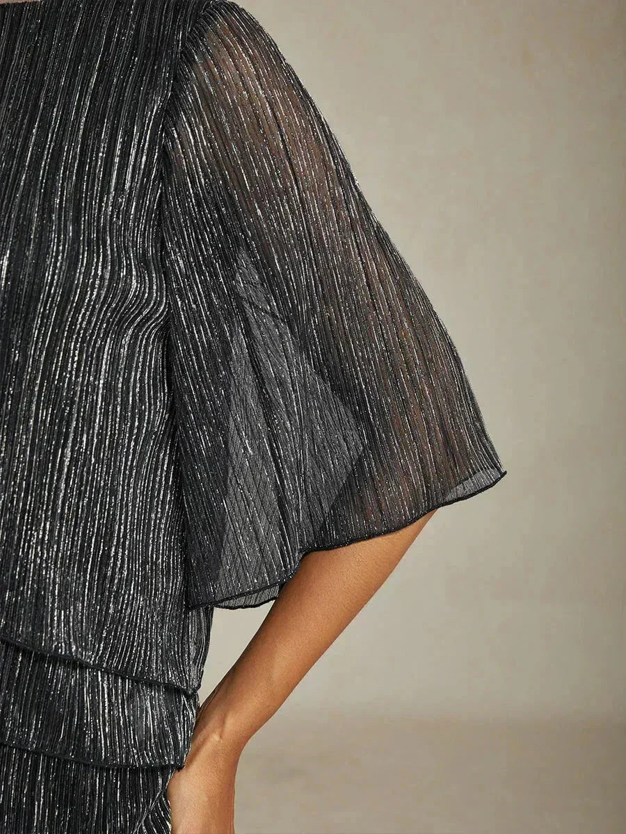 Asymmetrical Layered Shirt in Crinkled Metallic Chiffon