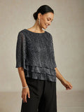 Asymmetrical Layered Shirt in Crinkled Metallic Chiffon