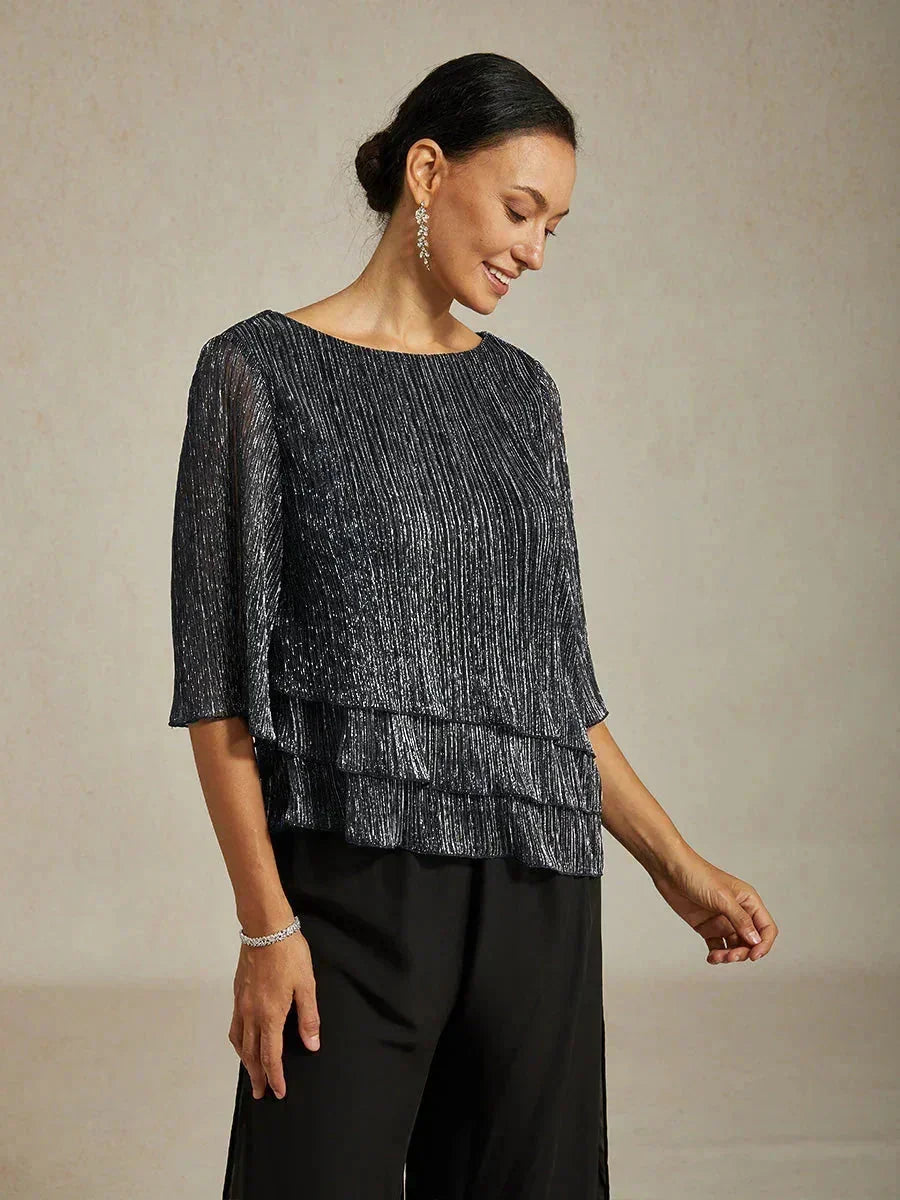 Asymmetrical Layered Metallic Silk Blouse