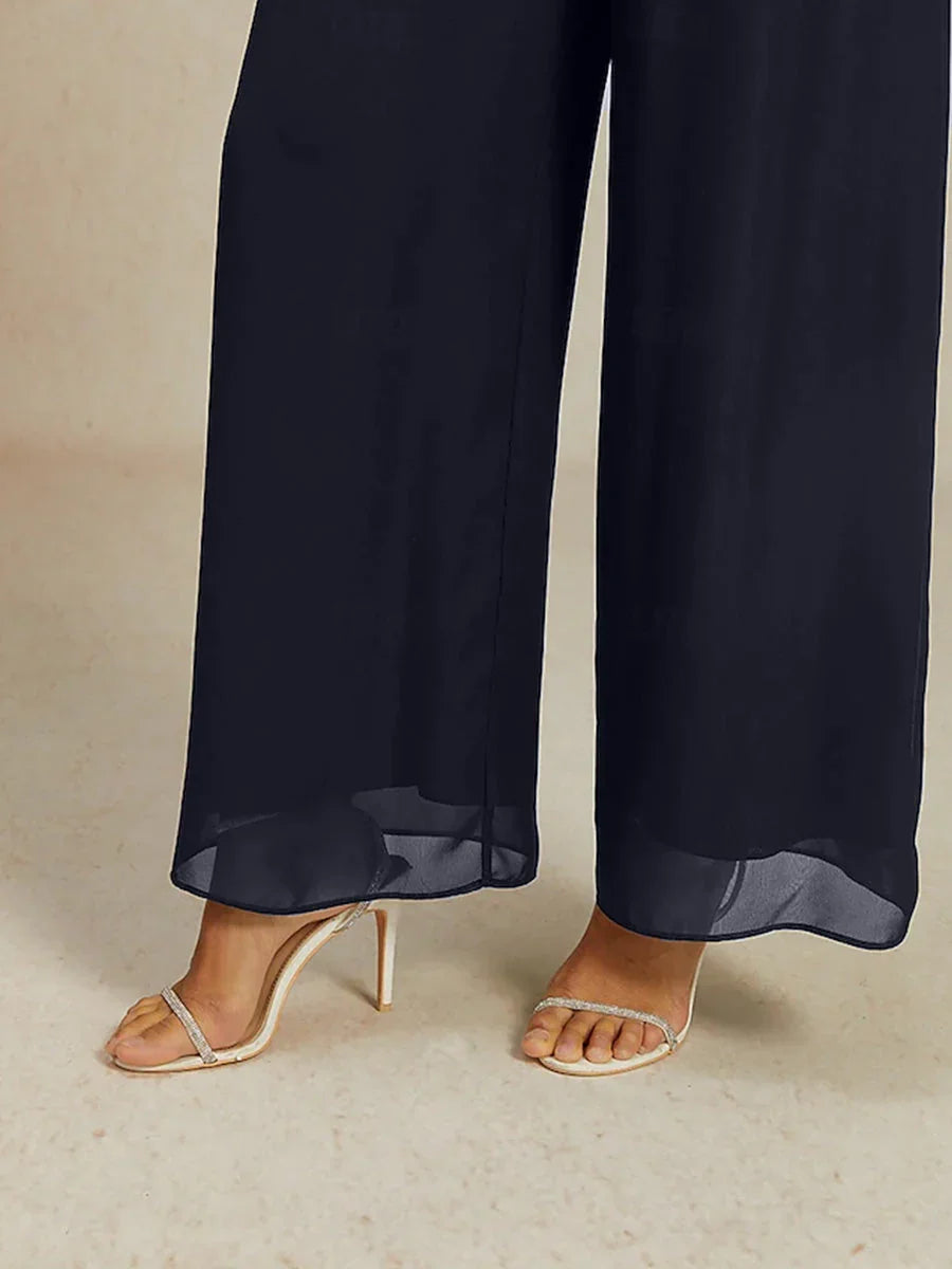 Wide Leg Chiffon Pants with Medium Height Elastic Waist