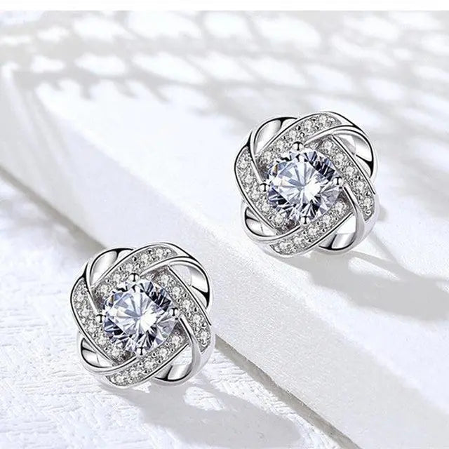 Gold Floral Style Earrings with Crystals