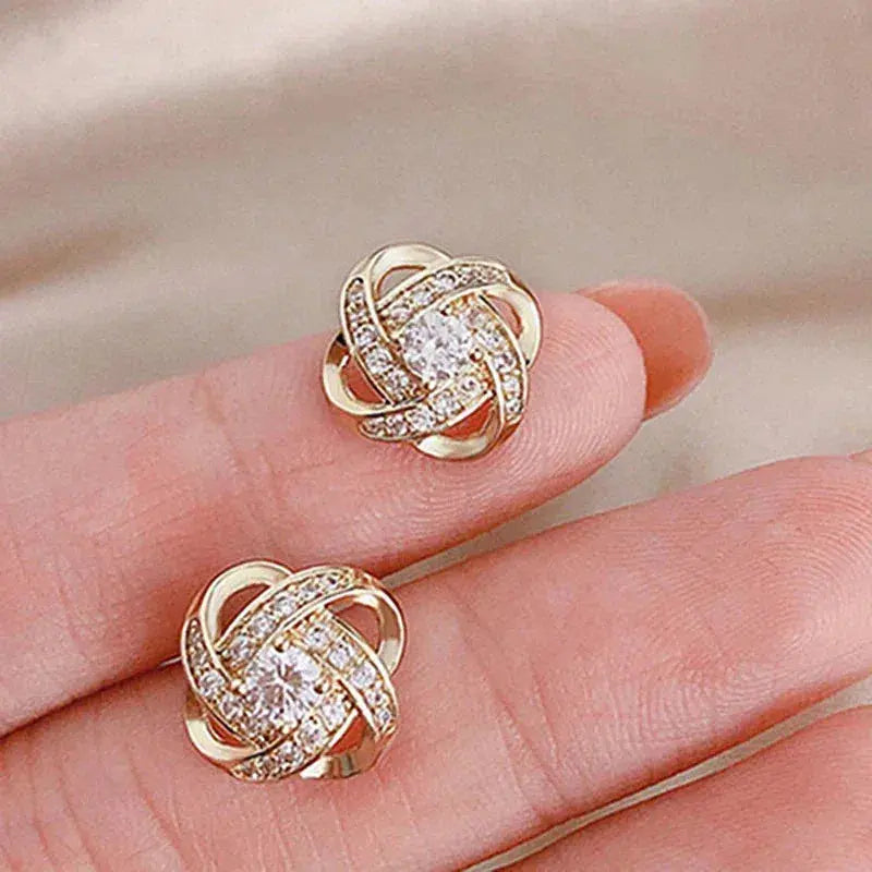 Gold Floral Style Earrings with Crystals