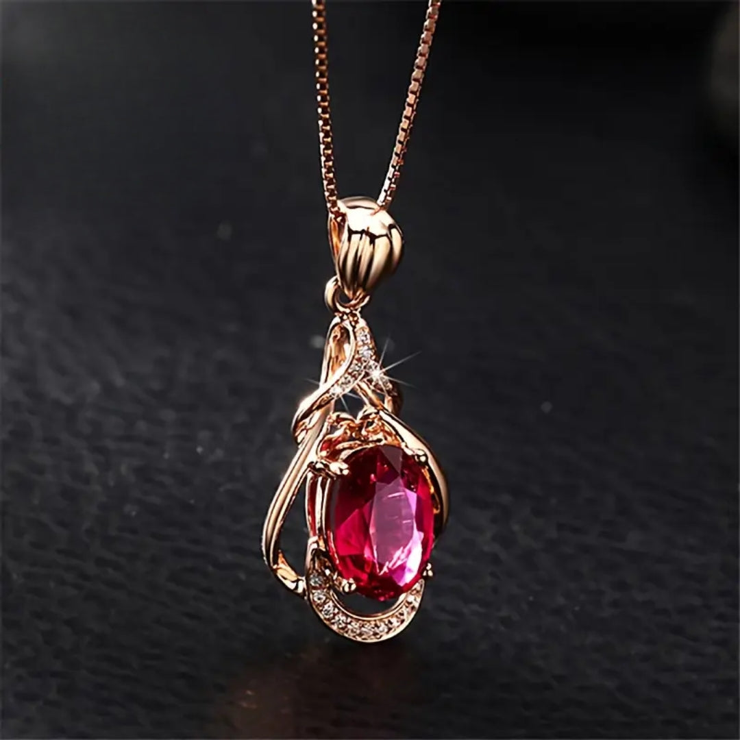 Elegant collar with red and gold crystals