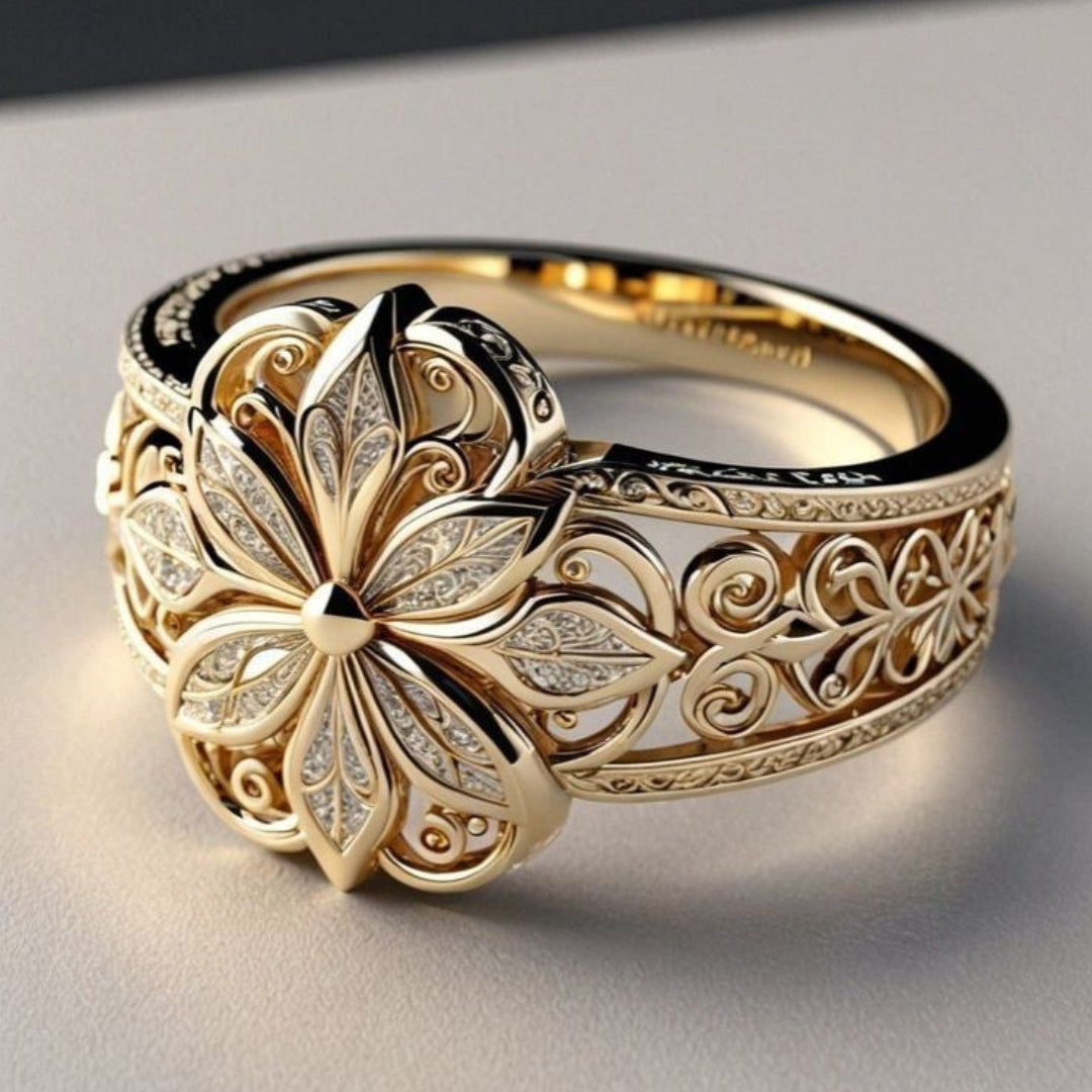 Gold Ring with Floral Zirconia