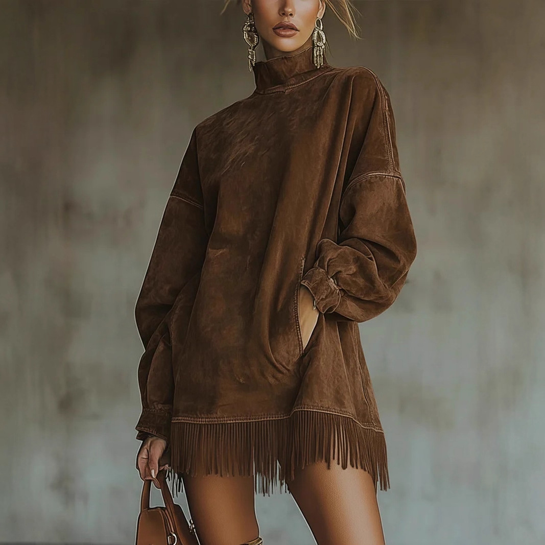 High Neck T-Shirt Dresses - Olive