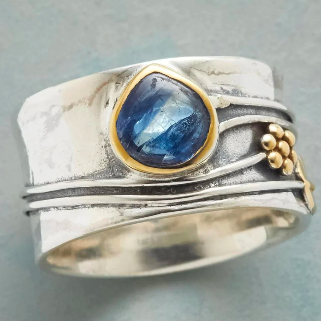 Vintage Blue Sapphire Ring Silver Plated