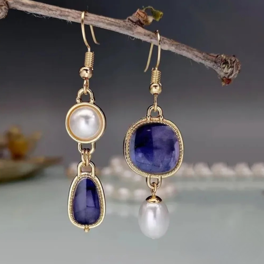 Luxury Earrings with Blue Stone and Pearl
