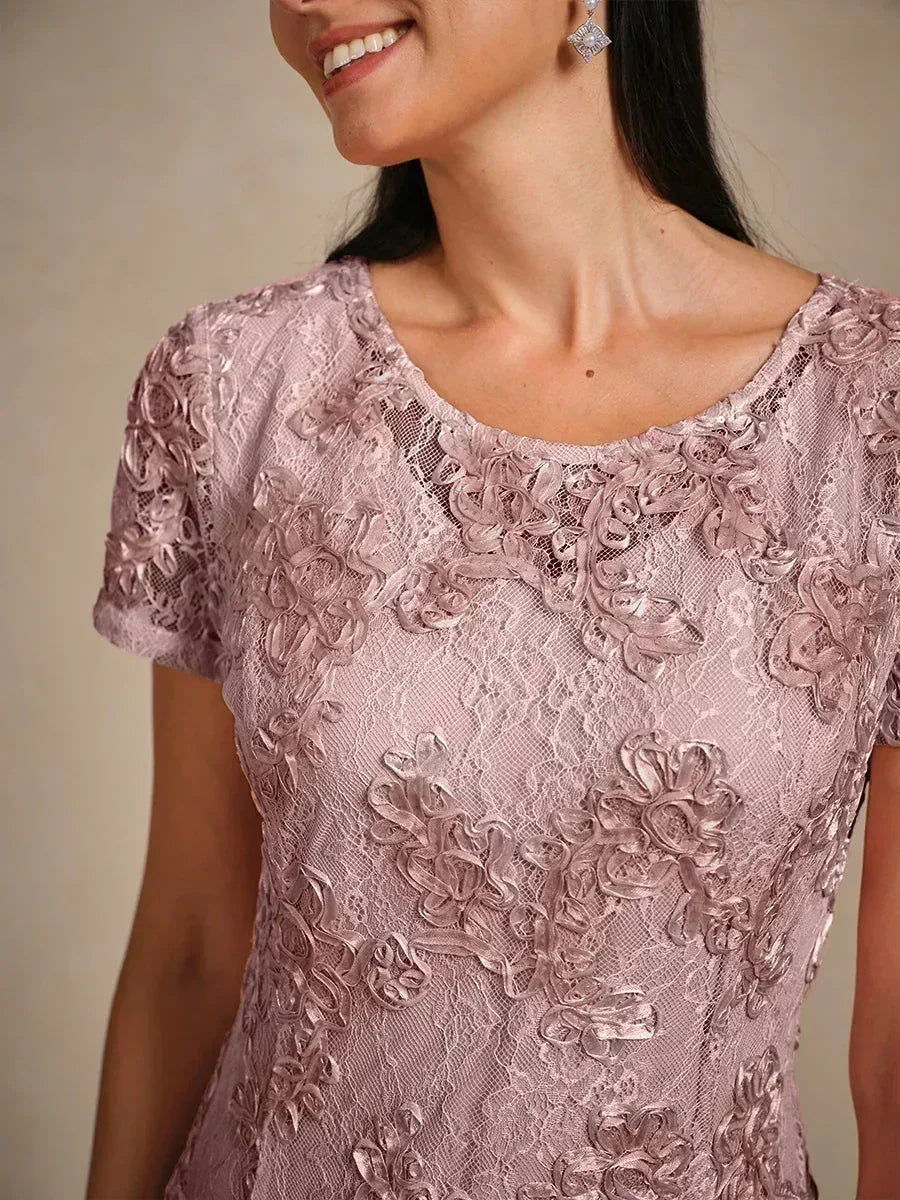 A-Line Dresses with Lace Rosettes and Sequin Embellishments