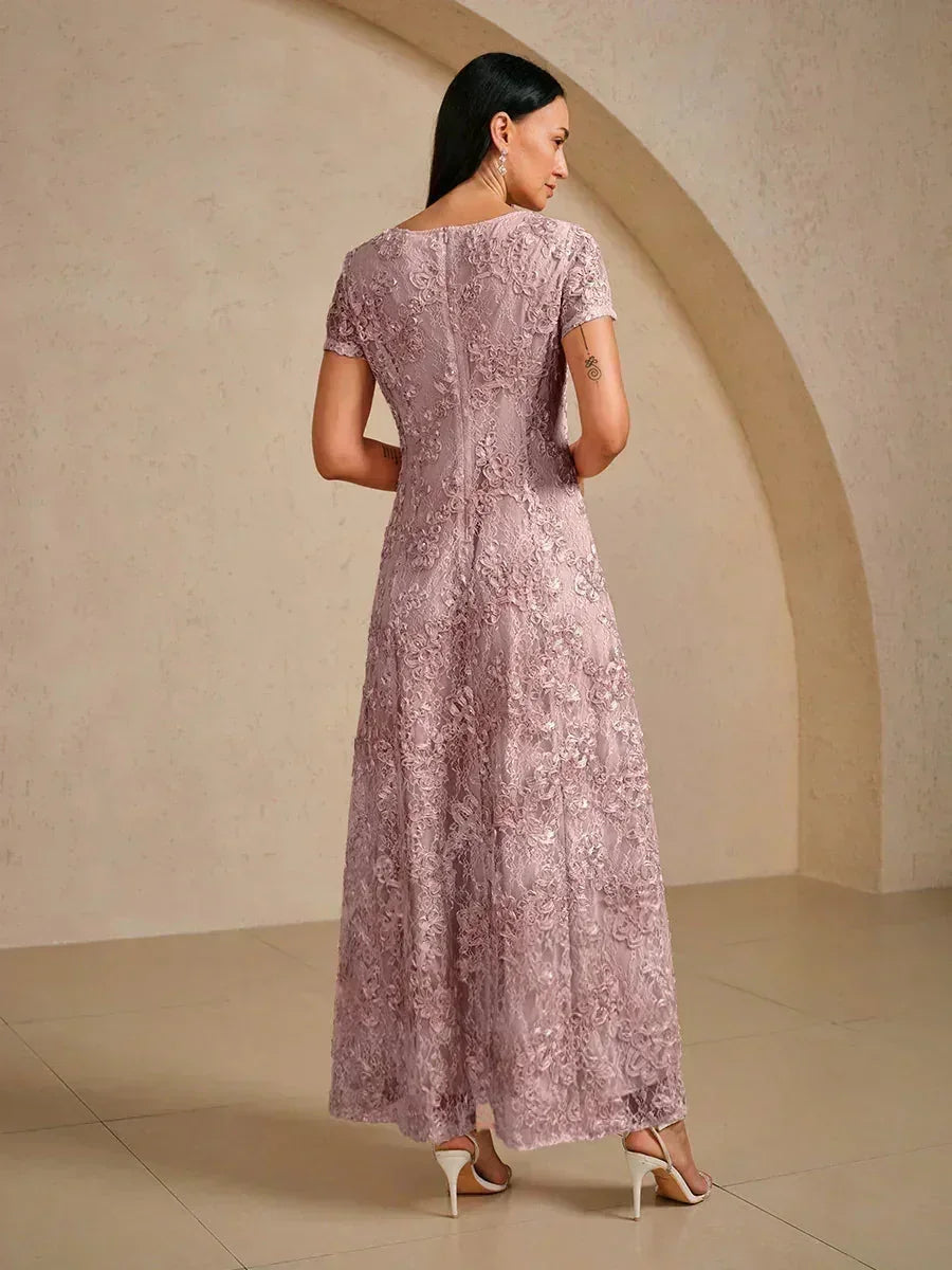 A-Line Dresses with Lace Rosettes and Sequin Embellishments