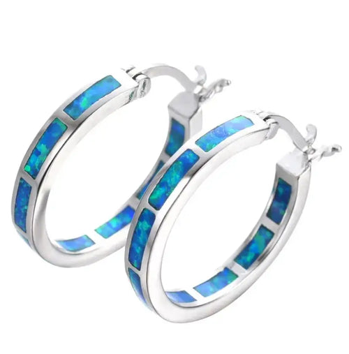 Chic Circle Earrings with Blue Opal