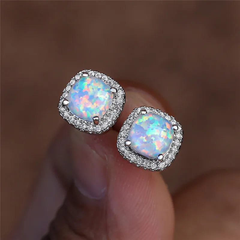 Elegant Silver Earrings with Round White Opal