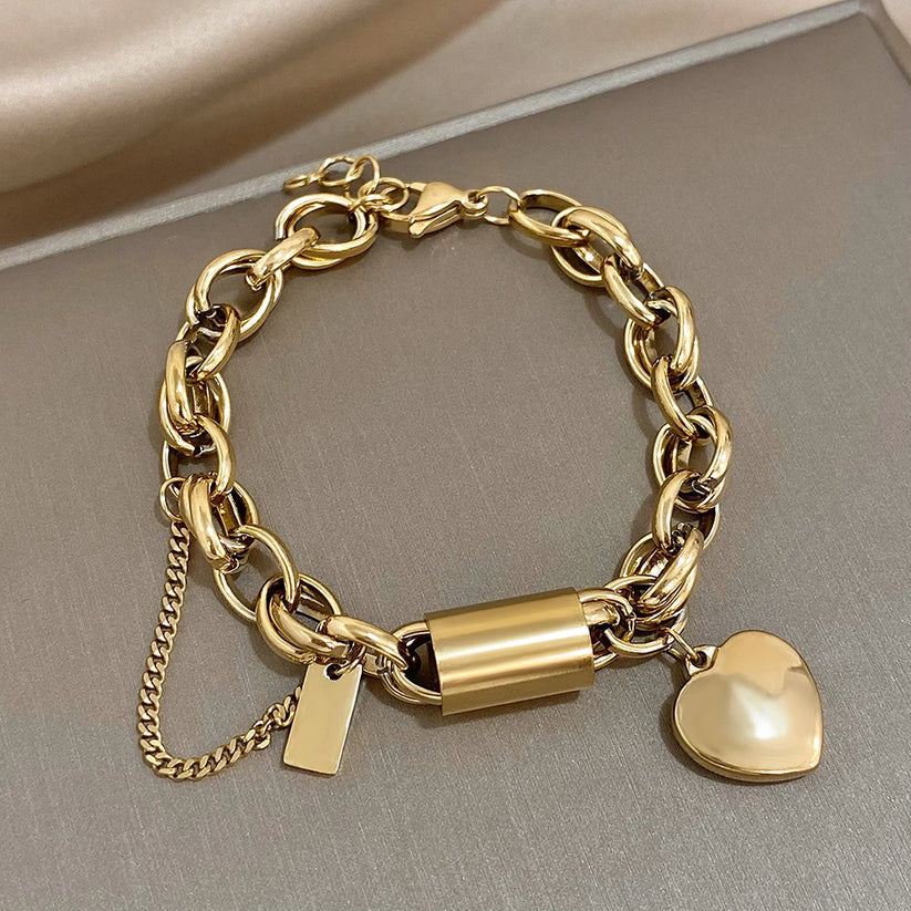 Thick Heart-Shaped Gold Bracelet