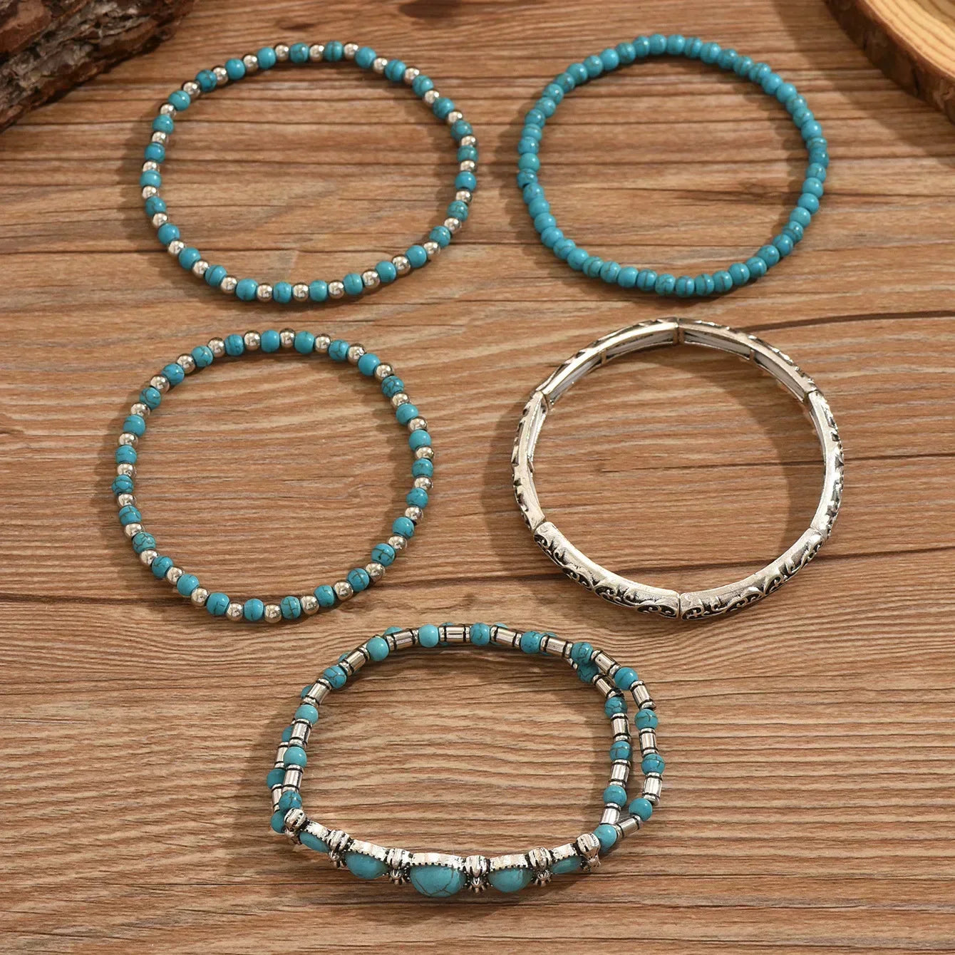 Boho Bracelet Set with Turquoise Pearls