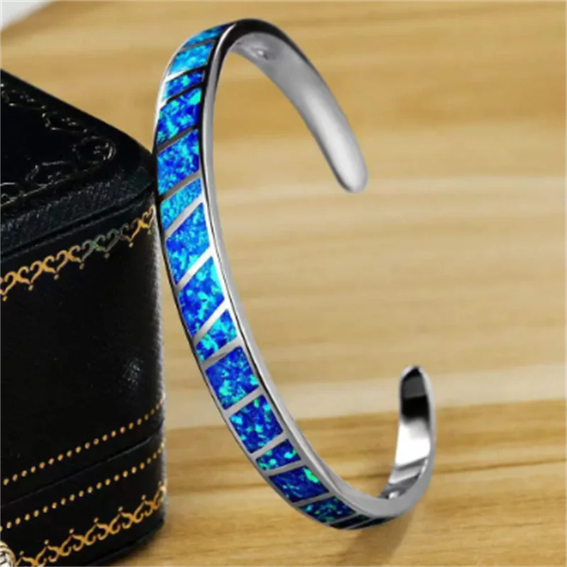 Adjustable Fire Opal Blue Bracelet in Silver