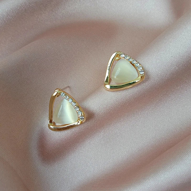 Designed Triangle Earrings with Opal and Crystals