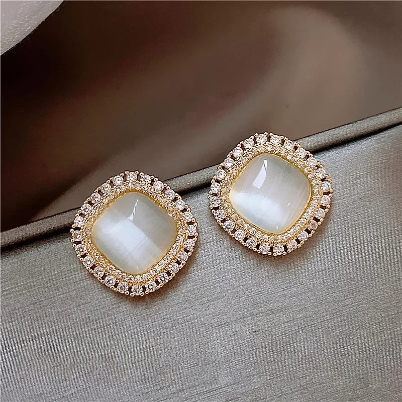 Square Chic Earrings with Opal and Cubic Zirconia