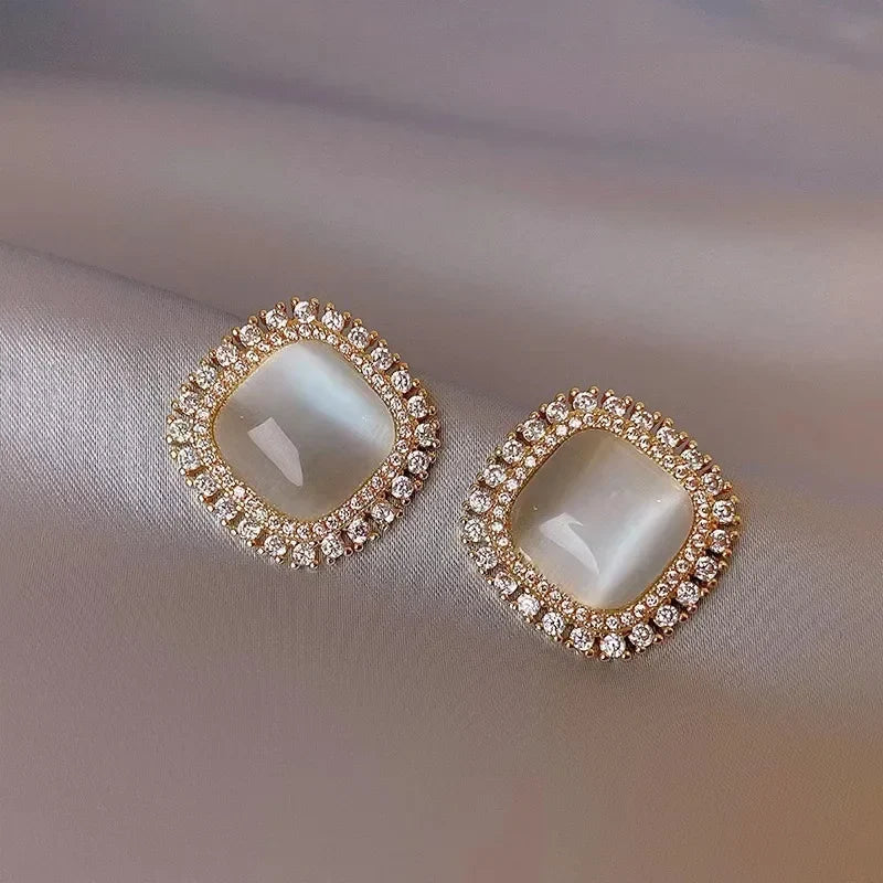 Square Chic Earrings with Opal and Cubic Zirconia