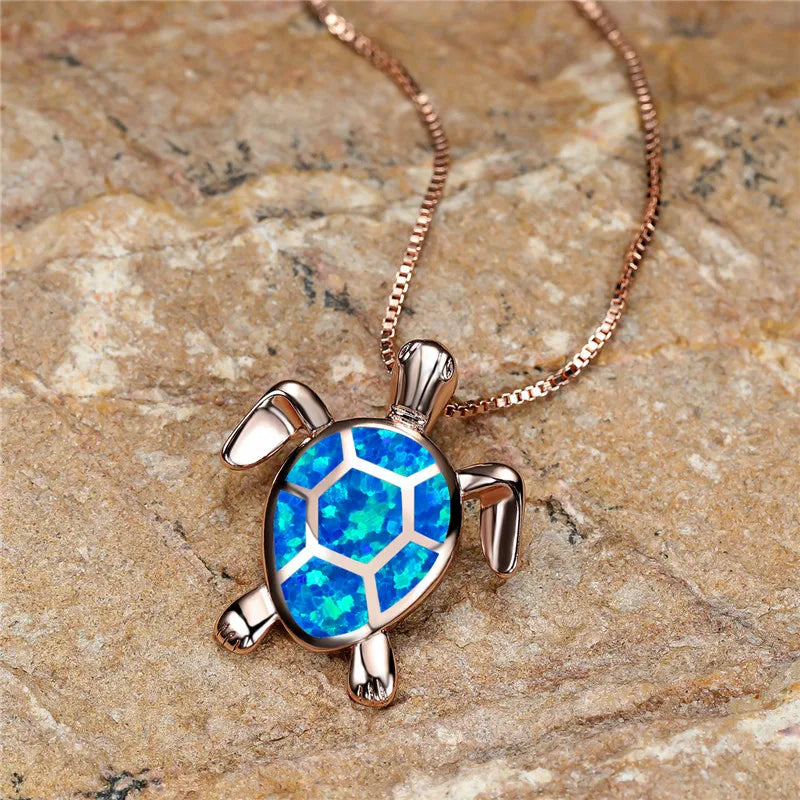 Handmade Green Fire Opal Turtle Pendant