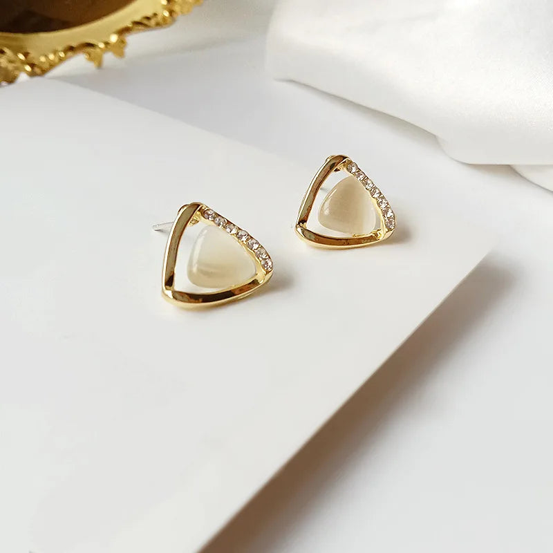 Designed Triangle Earrings with Opal and Crystals