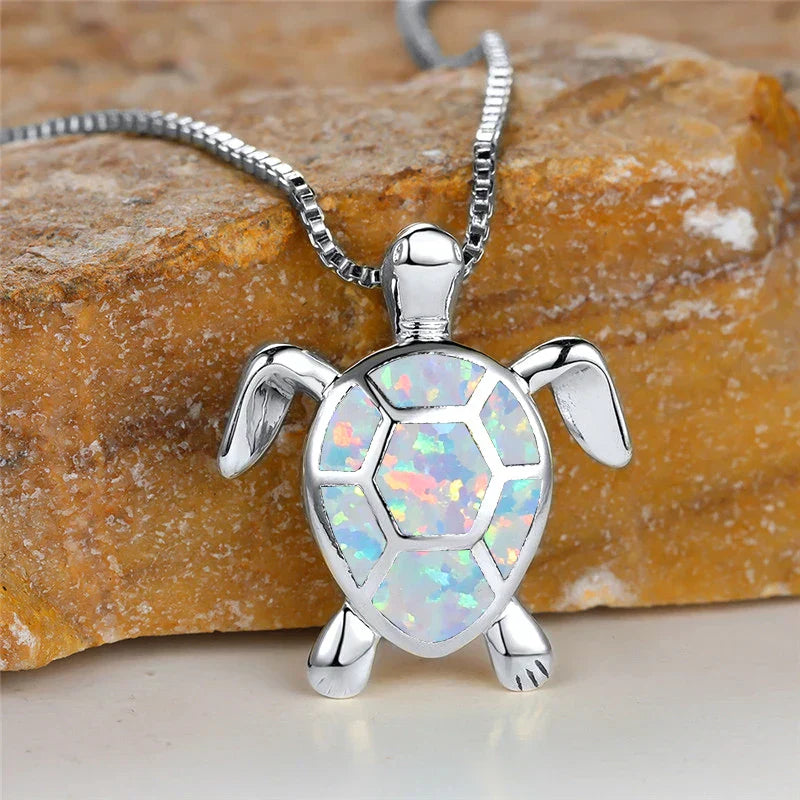 Handmade Green Fire Opal Turtle Pendant