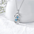 Silver collar with double dolphins and blue crystal stone