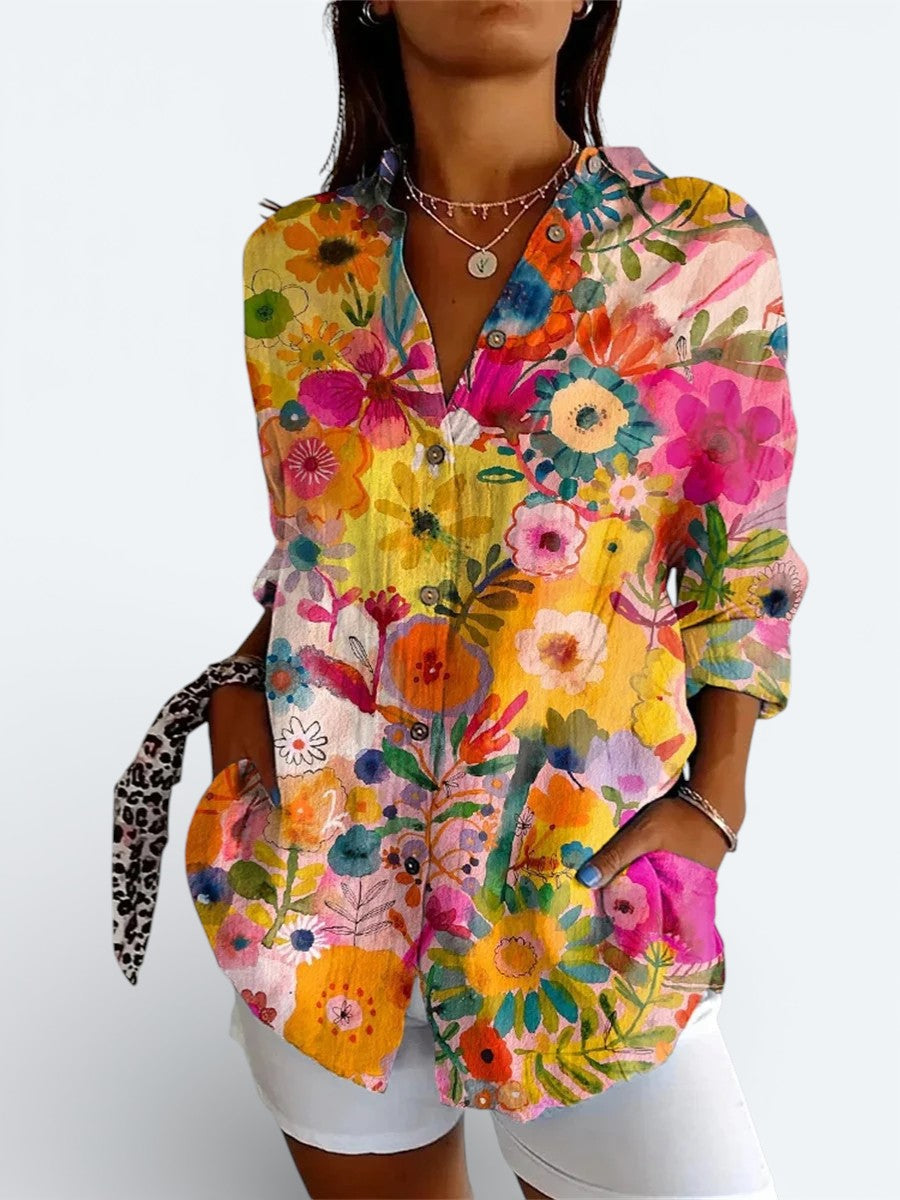 Valeria | Artistic Colorful Button-Up Shirt