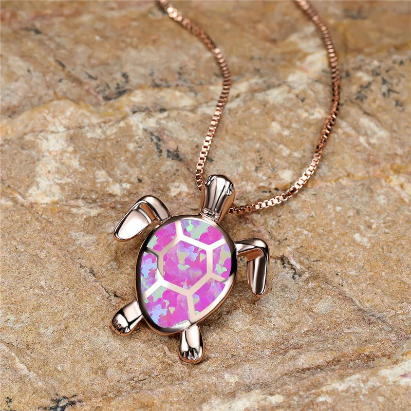 Handmade Green Fire Opal Turtle Pendant
